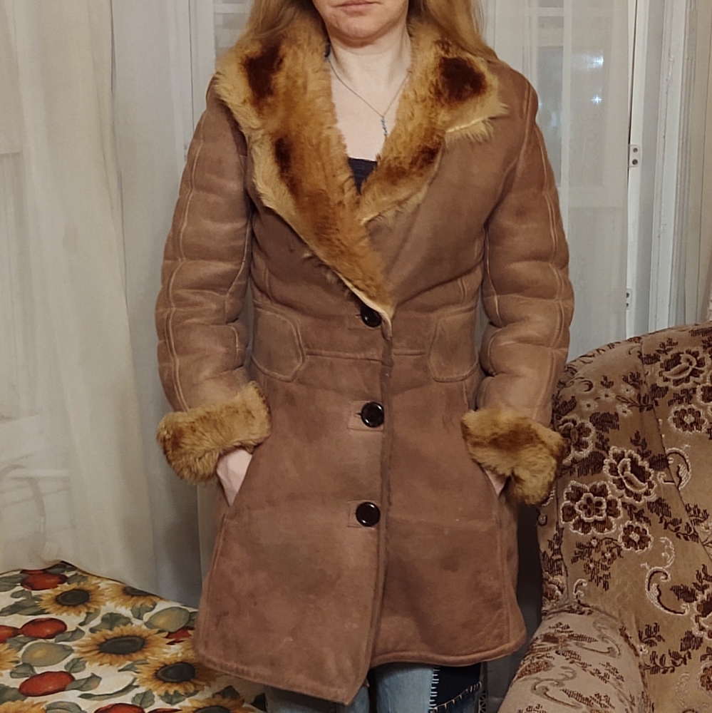 Young Dimensions Sacks Fifth Avenue Vintage Leather Tan Sherpa Winter Warm Coat
